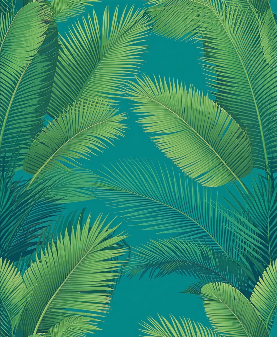 Tropical Palm Frond Leaf Pattern Rug