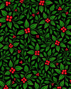Festive Green Red Holly Botanical Rug