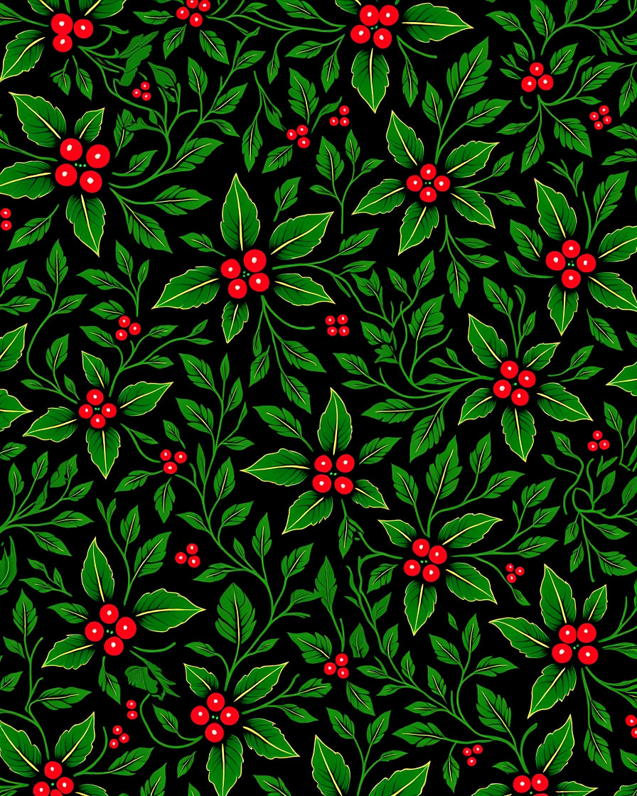 Festive Green Red Holly Botanical Rug
