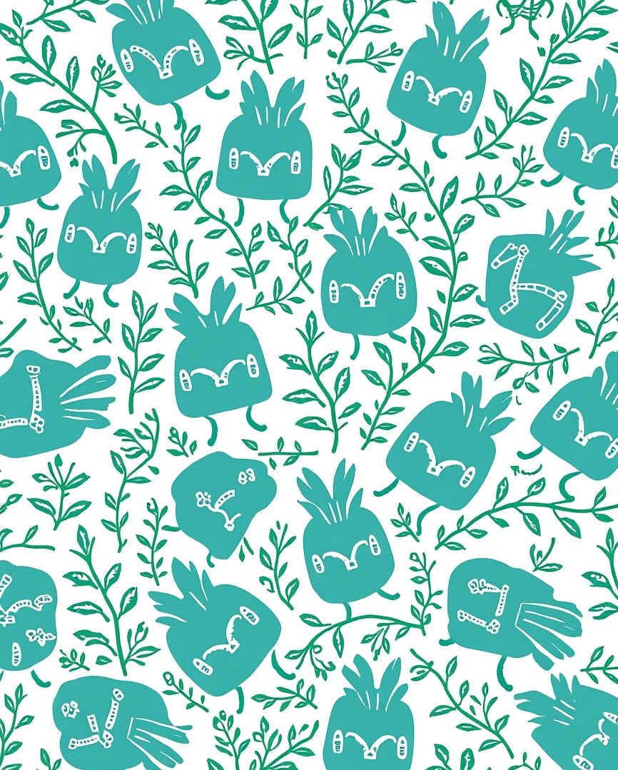 Whimsical Teal Bird Branch Pattern Rug