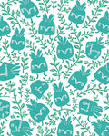 Whimsical Teal Bird Branch Pattern Rug