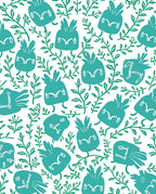 Whimsical Teal Bird Branch Pattern Rug