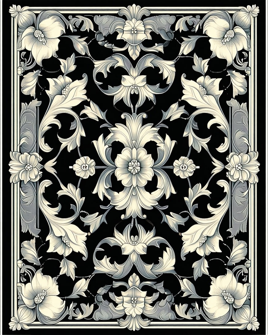 Ornate Floral Scrollwork Pattern Rug
