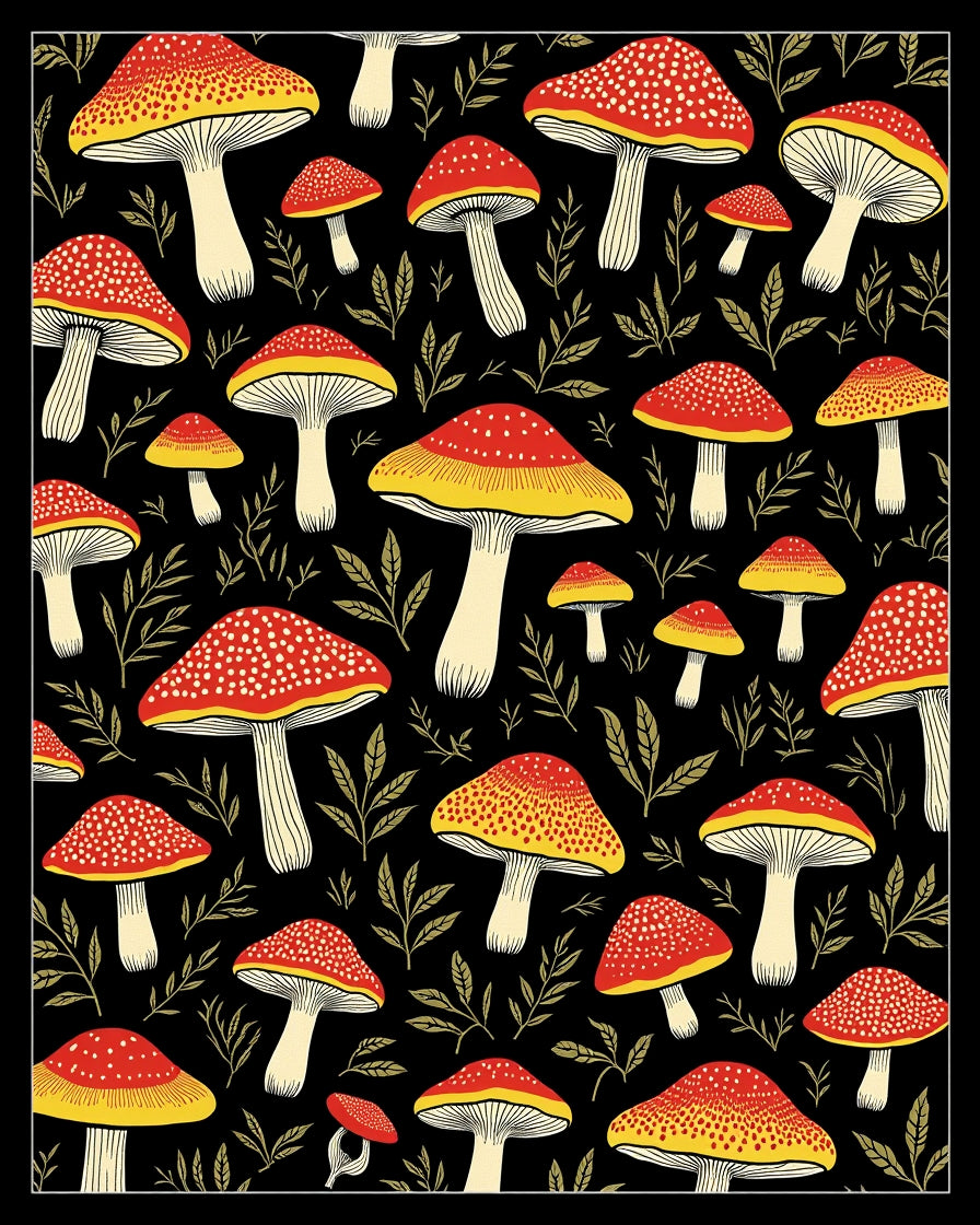 Red Yellow Mushroom Pattern Rug