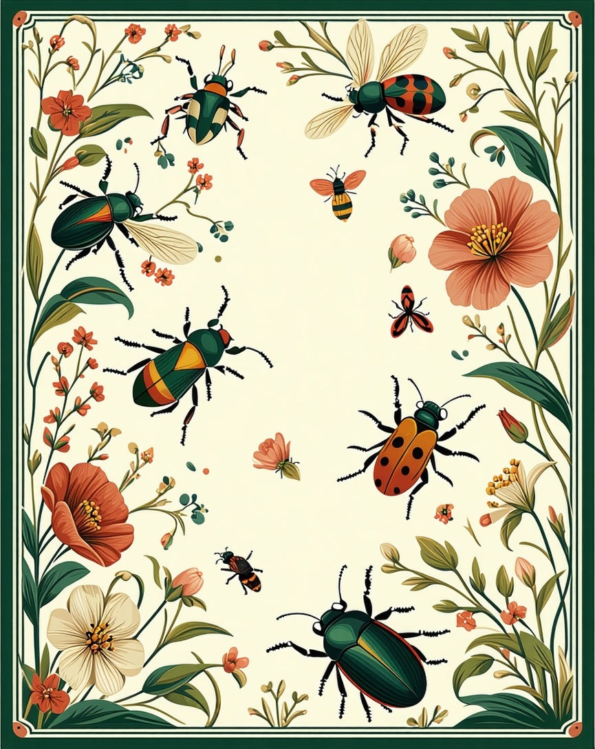 Whimsical Insects Floral Print Rug