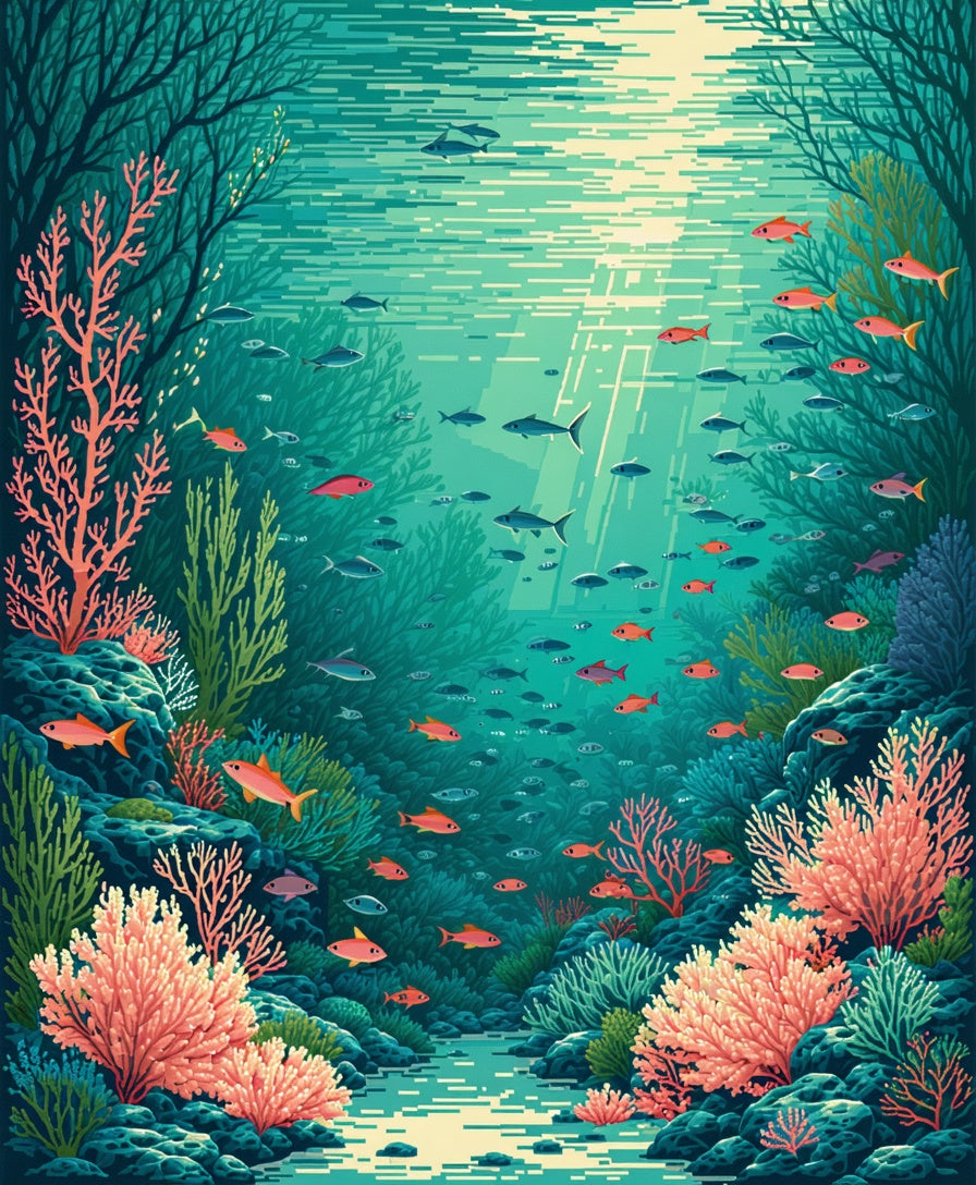 Underwater Coral Reef Fish Scene Rug