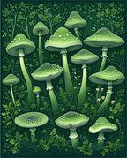 Enchanted Green Mushroom Garden Pattern Rug