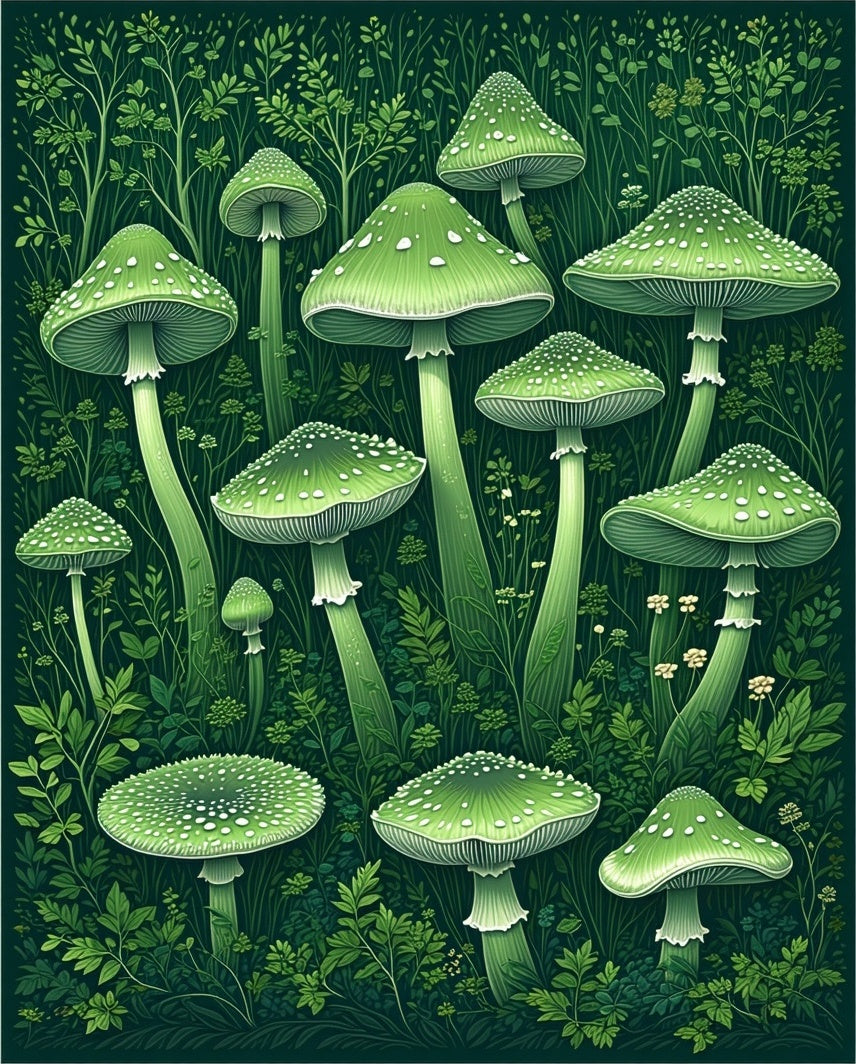 Enchanted Green Mushroom Garden Pattern Rug