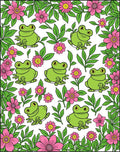 Green Frogs and Pink Flowers Pattern Rug
