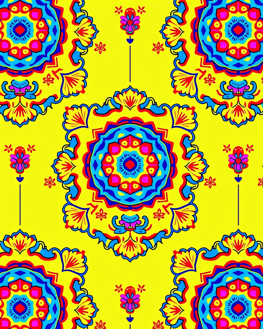 Vibrant Floral Medallion Pattern Rug