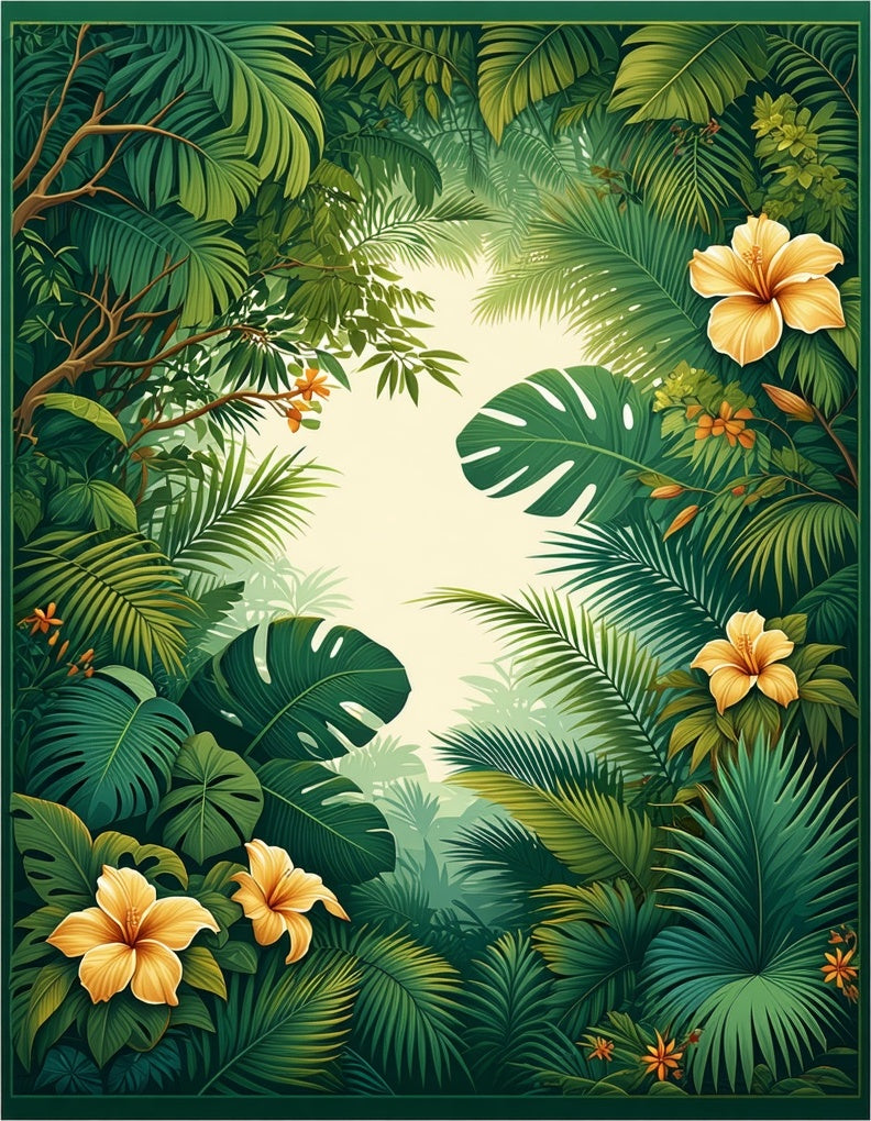 Lush Tropical Greenery Hibiscus Flowers Rug