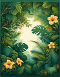 Lush Tropical Greenery Hibiscus Flowers Rug