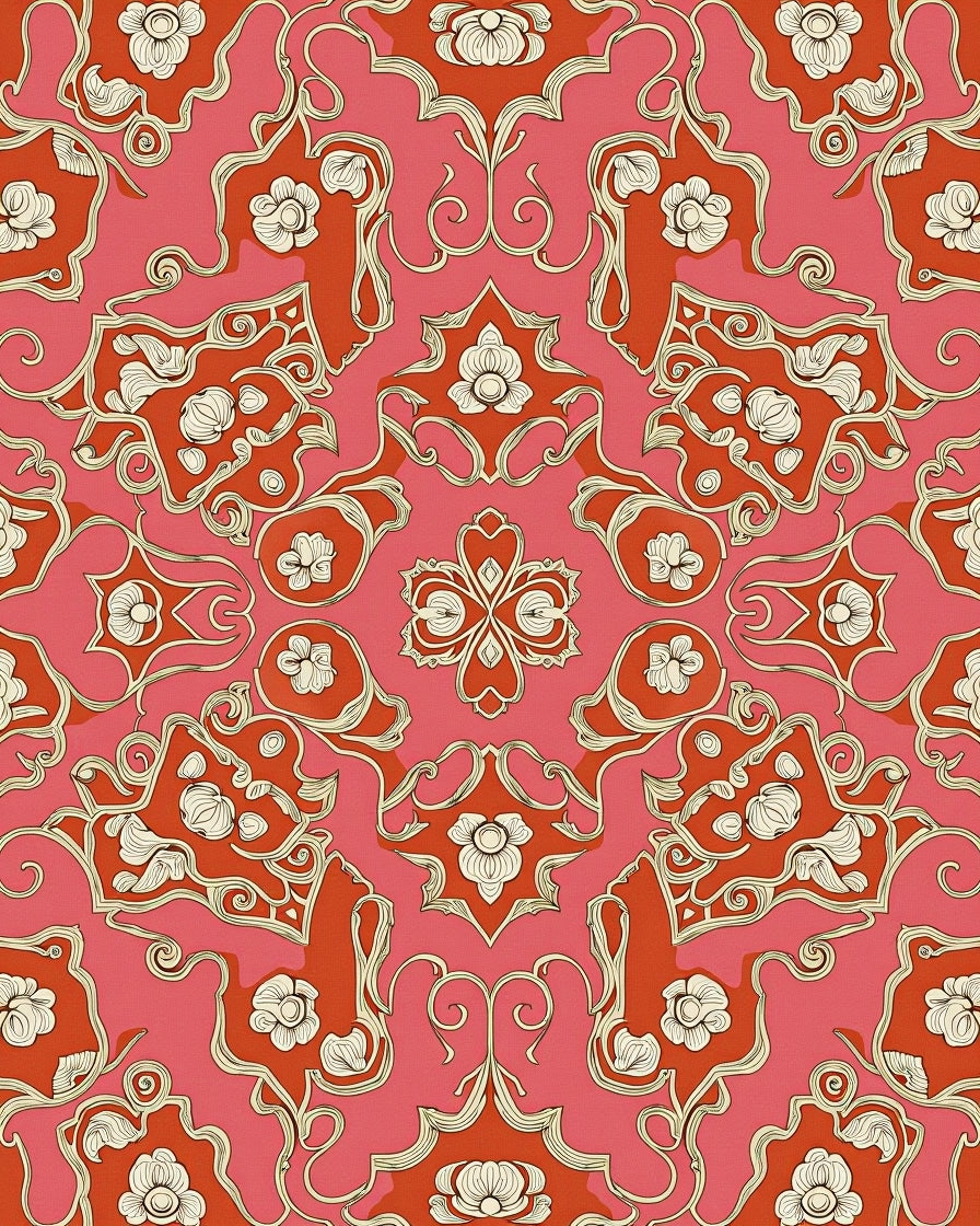 Crimson Coral Floral Medallion Rug