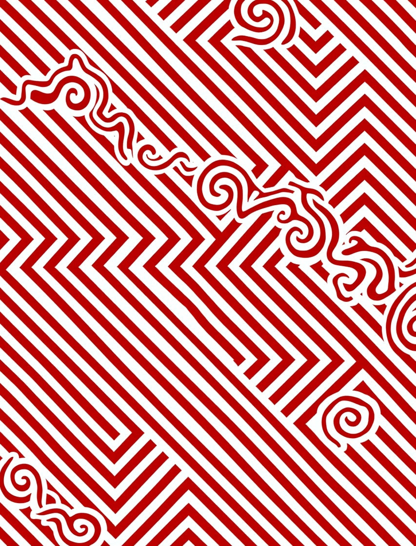Dynamic Red White Swirl Geometric Rug