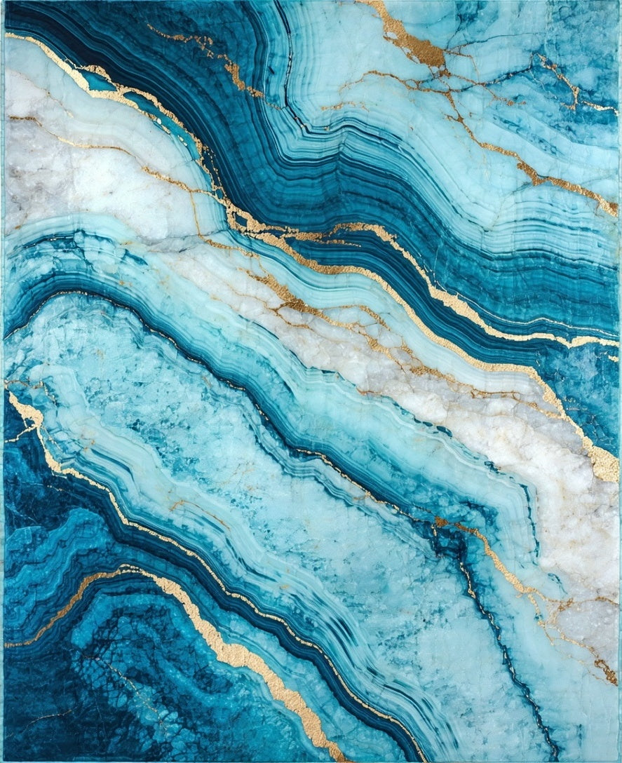 Turquoise Blue Gold Agate Pattern Rug