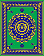 Bright Royal Blue Yellow Medallion Rug