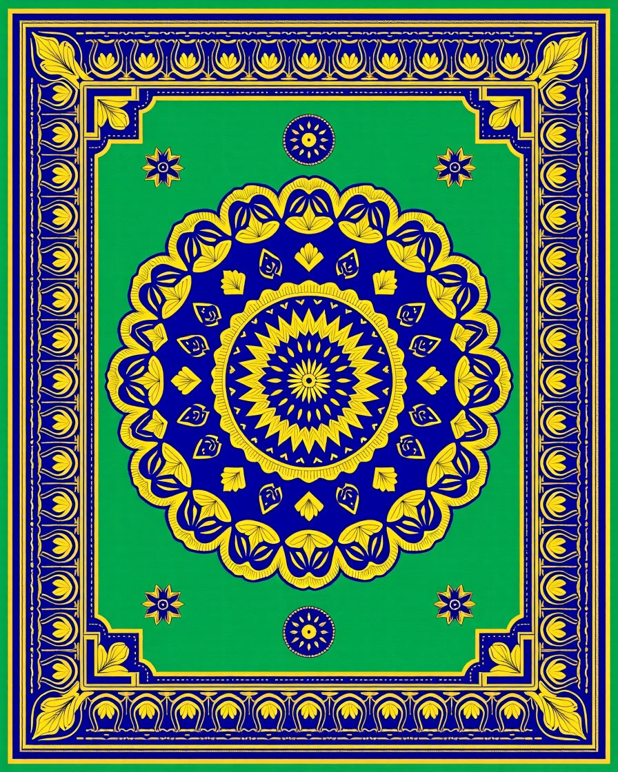 Bright Royal Blue Yellow Medallion Rug