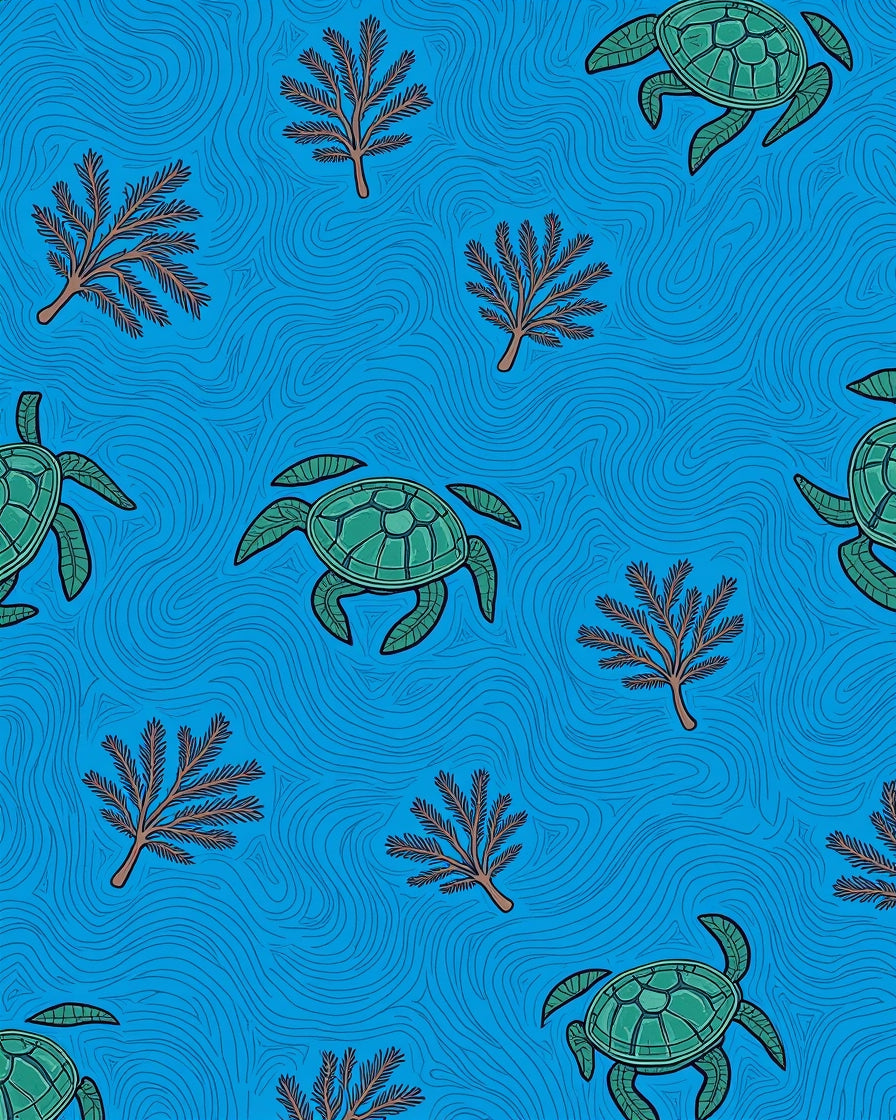Underwater Sea Turtle And Coral Pattern Rug