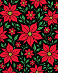 Bold Red Poinsettia Floral Black Rug
