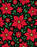 Bold Red Poinsettia Floral Black Rug