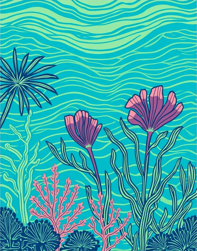 Undersea Floral Aquatic Pattern Design Rug