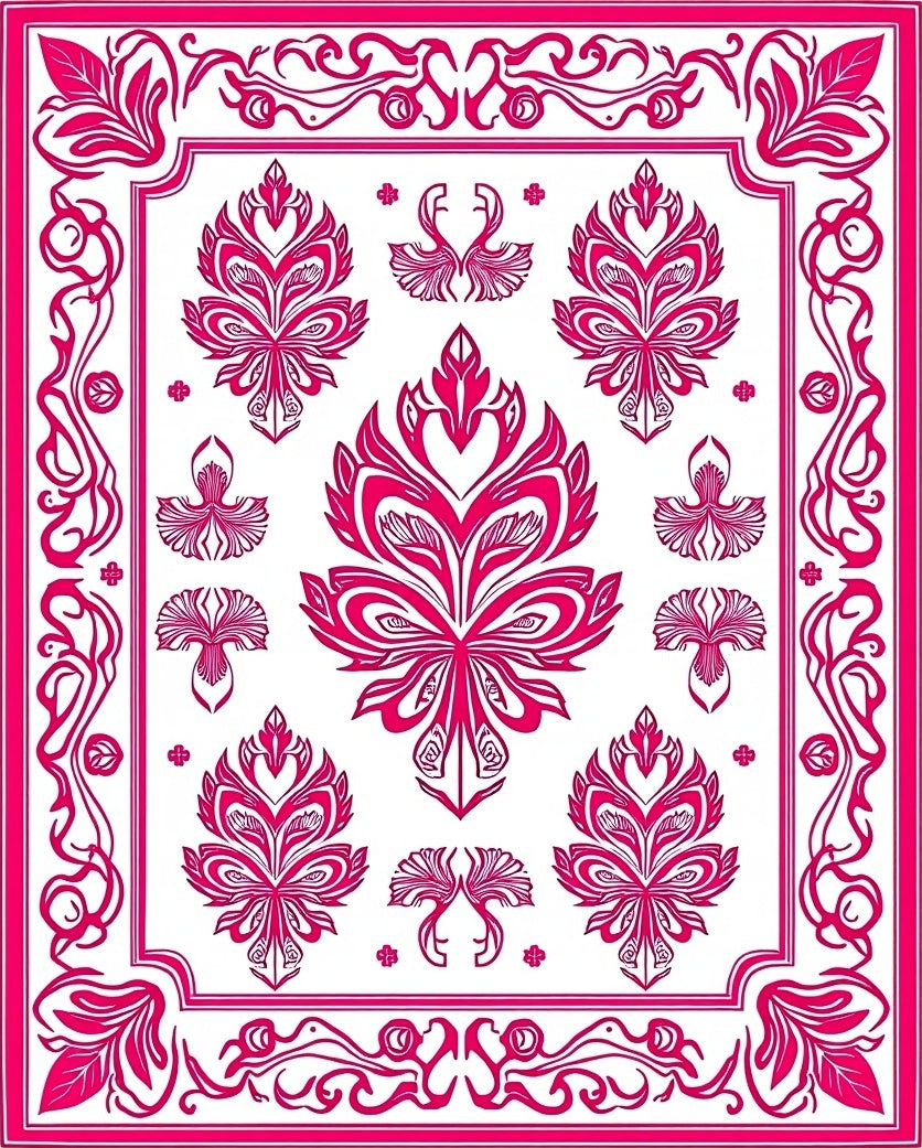 Ornate Pink Bird Floral Pattern Rug