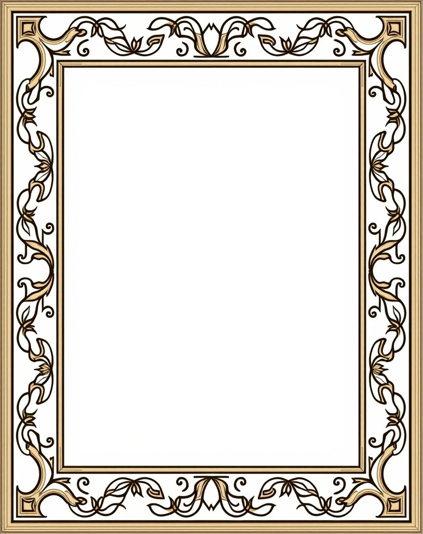 Elegant Tan Floral Scroll Frame Rug