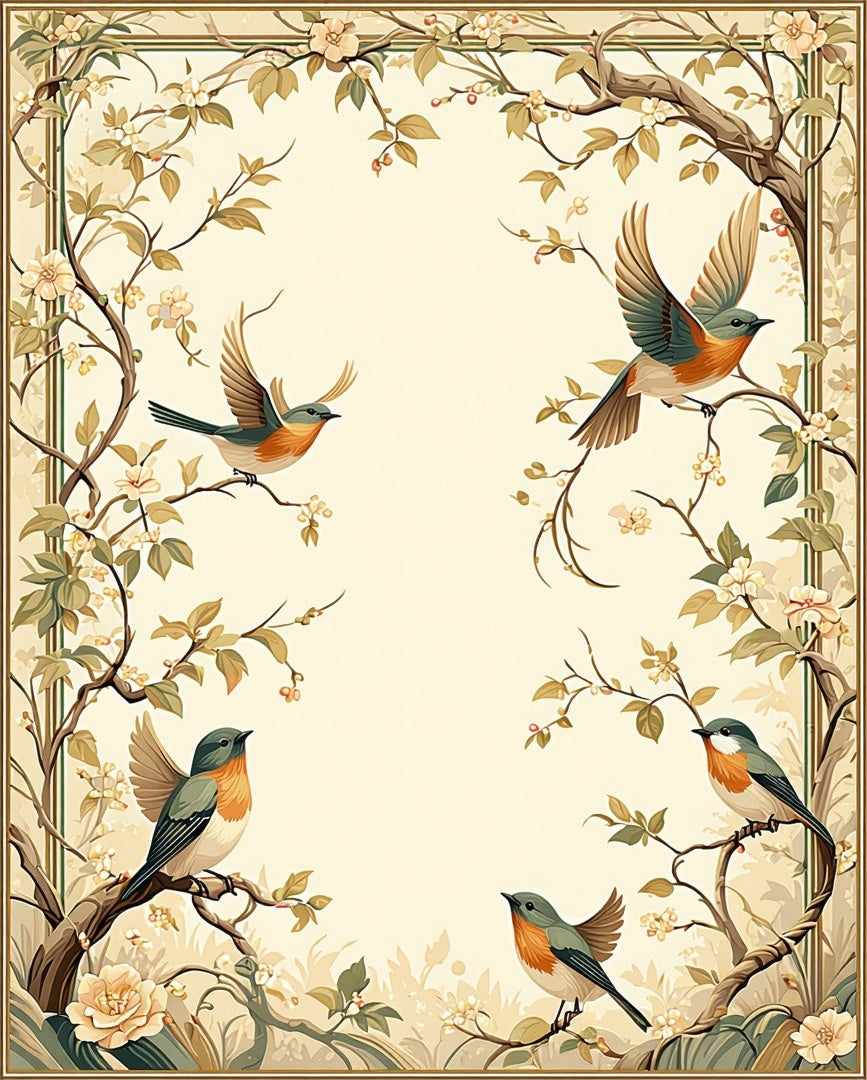 Bird Floral Branch Art Nouveau Rug