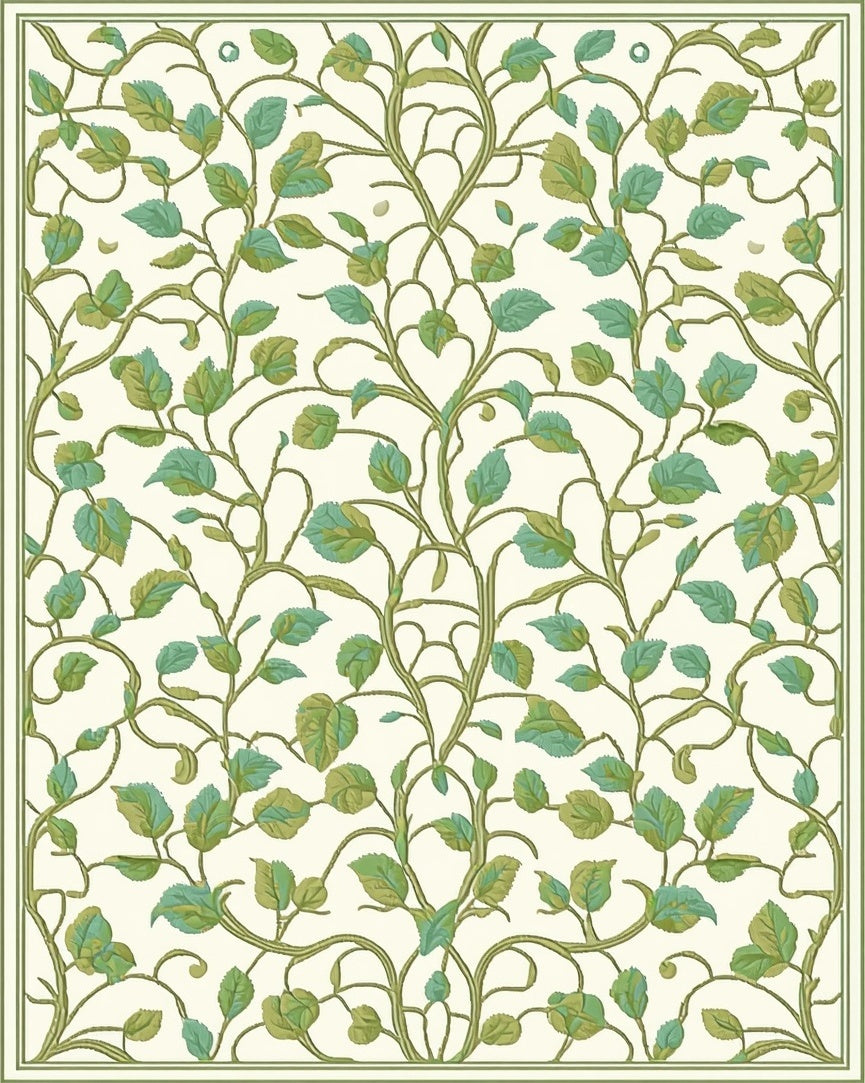 Lush Green Leafy Vine Pattern Rug