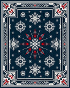 Winter White Snowflake Blue Border Rug