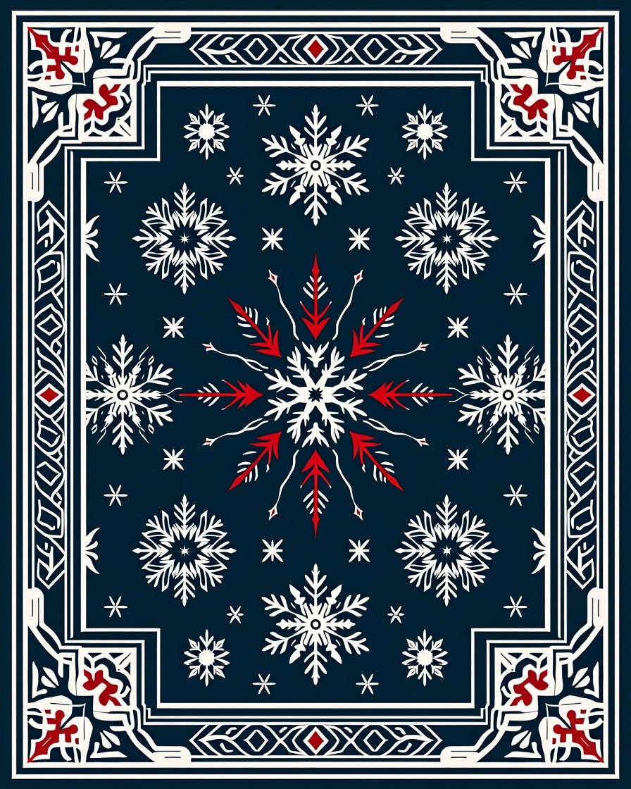 Winter White Snowflake Blue Border Rug