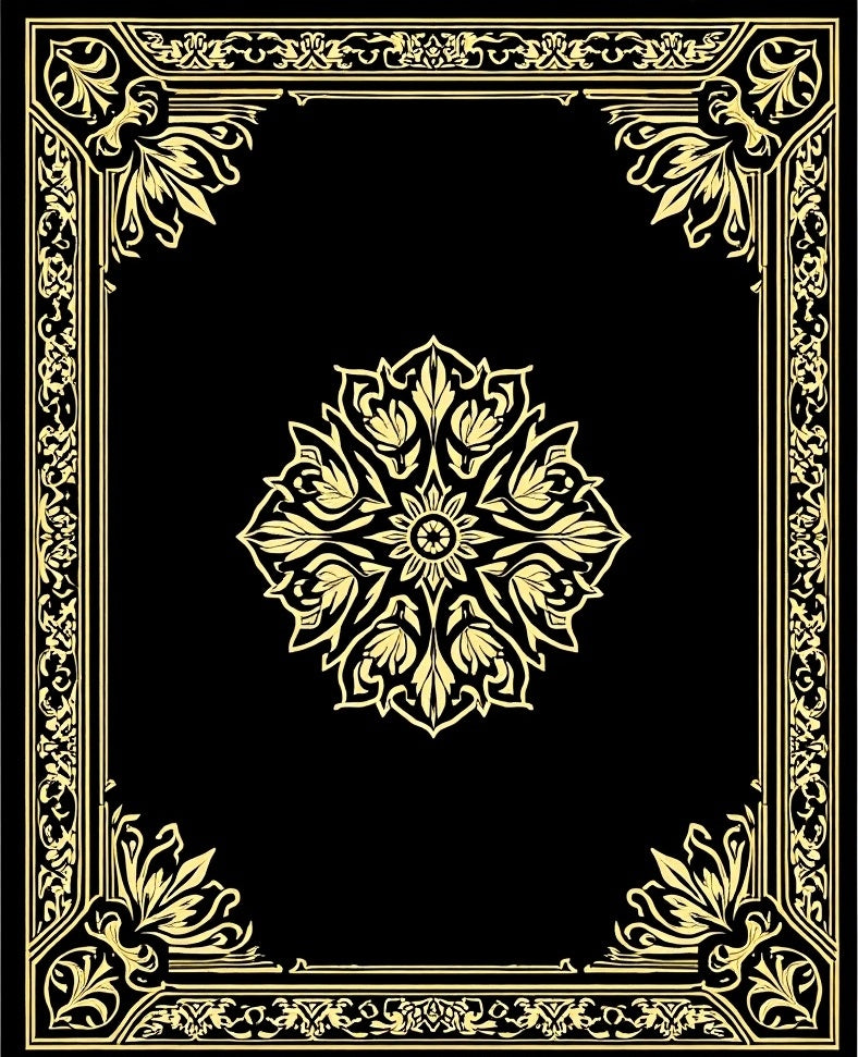 Elegant Black Gold Floral Border Design Rug