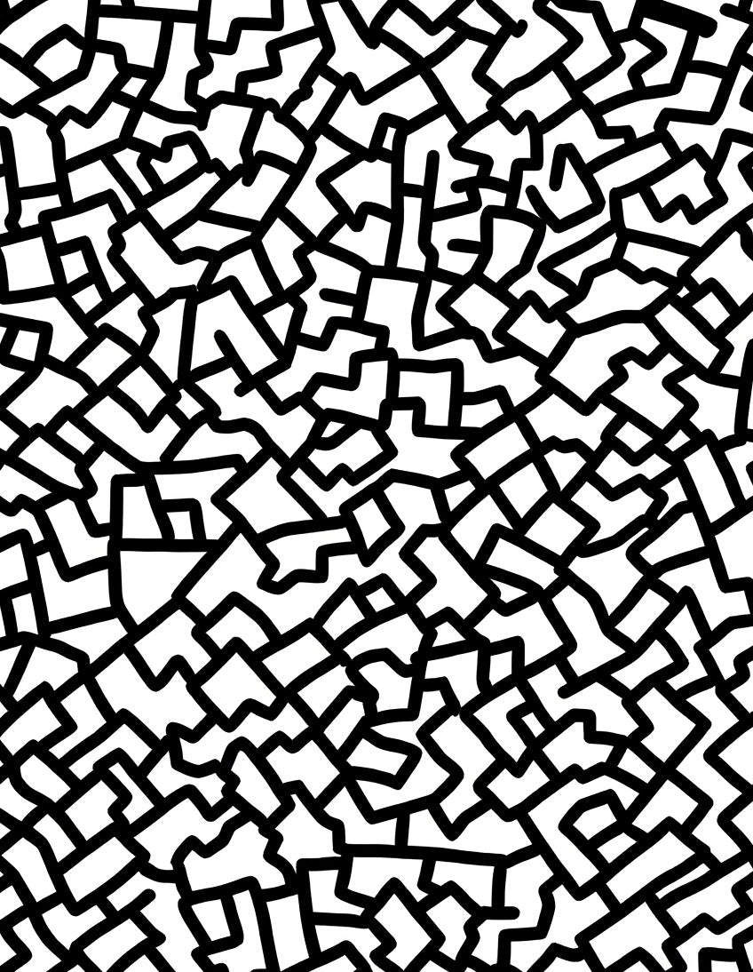 Abstract Black White Maze Pattern Rug