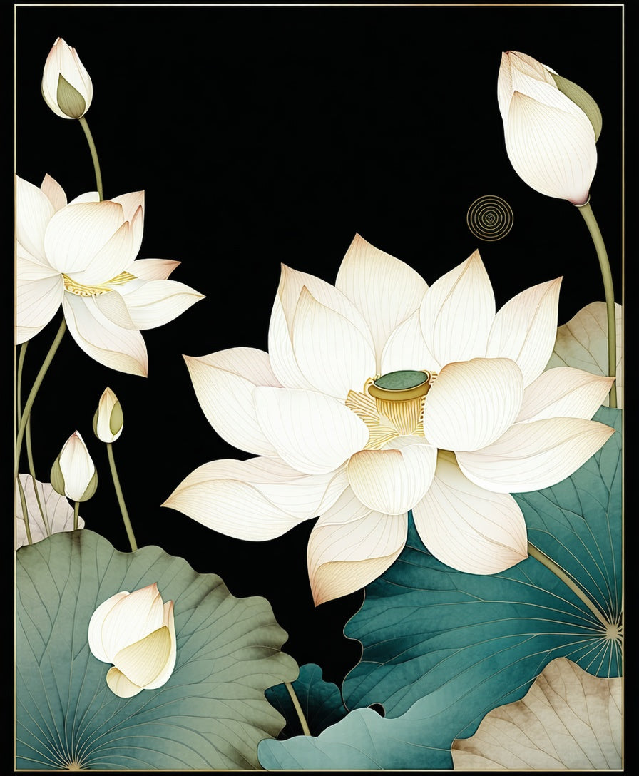 Elegant White Lotus Artful Floral Rug