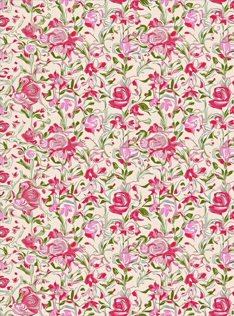Whimsical Floral Pattern with Pink Roses Rug