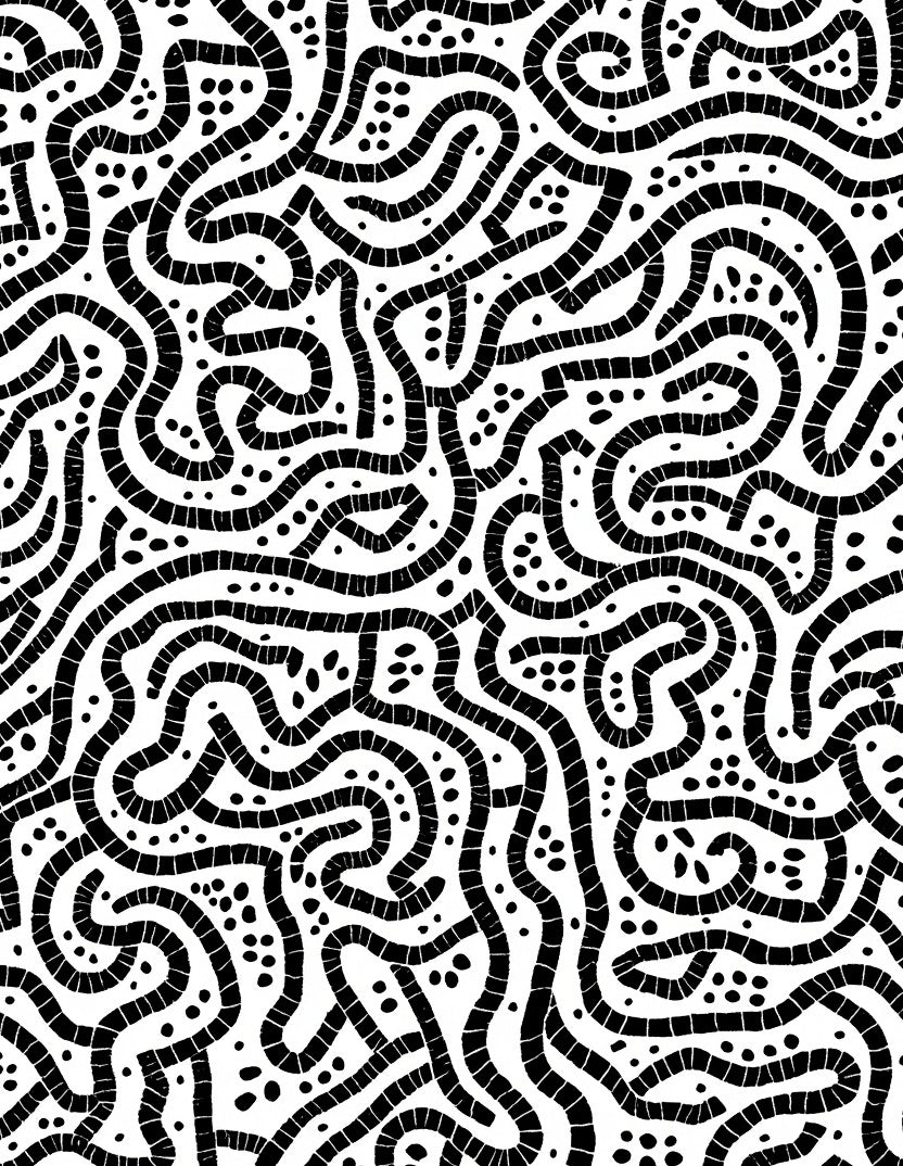 Abstract Black White Maze Pattern Rug