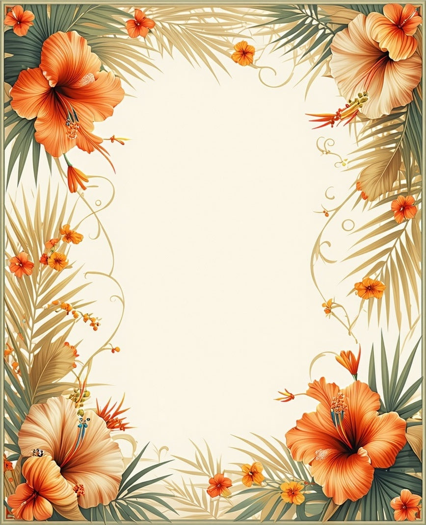 Tropical Hibiscus Palm Leaf Pattern Rug