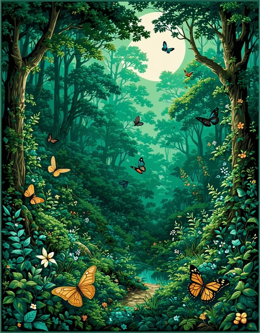 Enchanted Forest Butterfly Pattern Rug