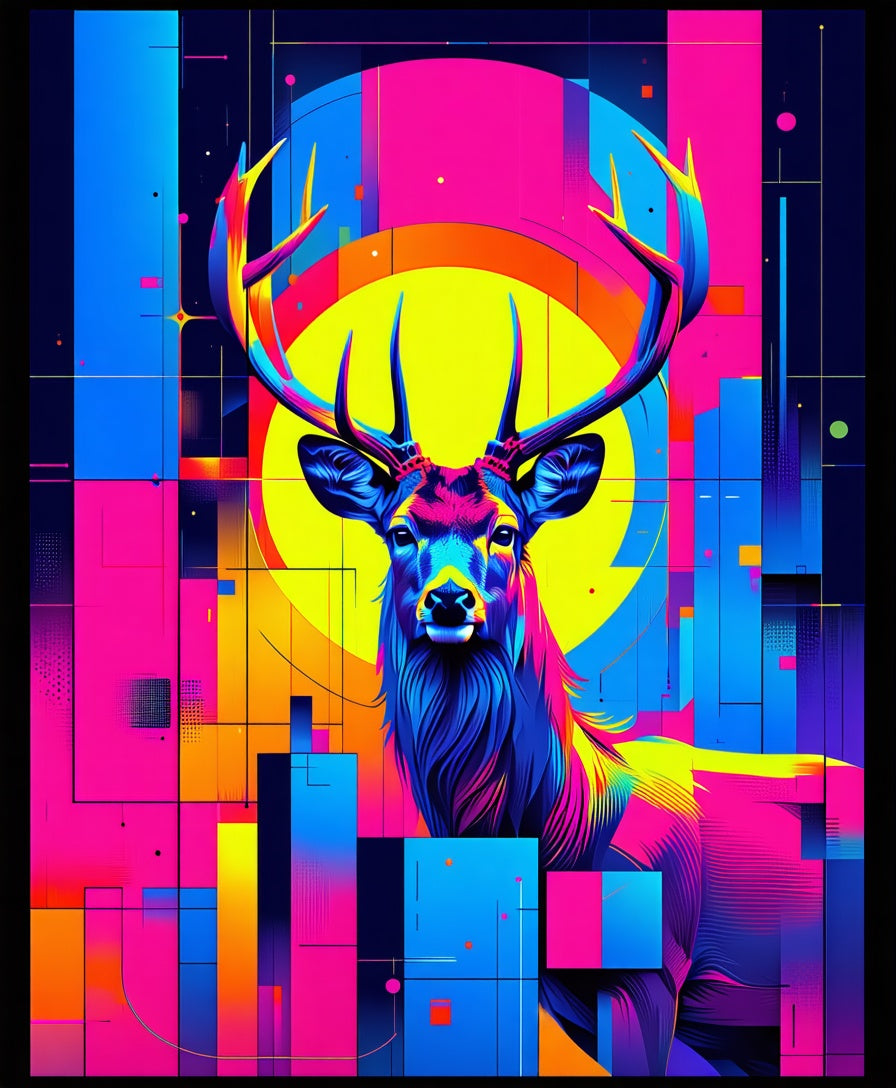 Vibrant Geometric Stag Pattern Design Rug