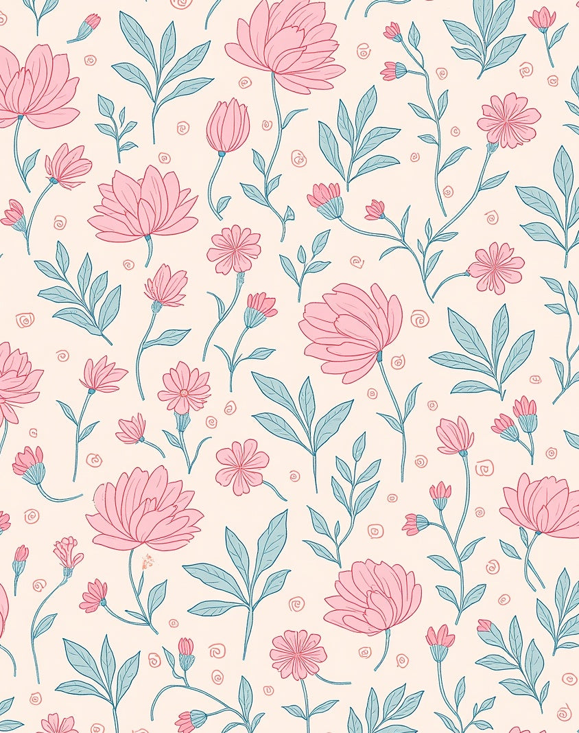 Pastel Pink Teal Floral Pattern Rug