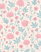 Pastel Pink Teal Floral Pattern Rug
