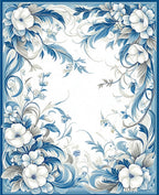 Blue White Floral Scroll Detailed Rug