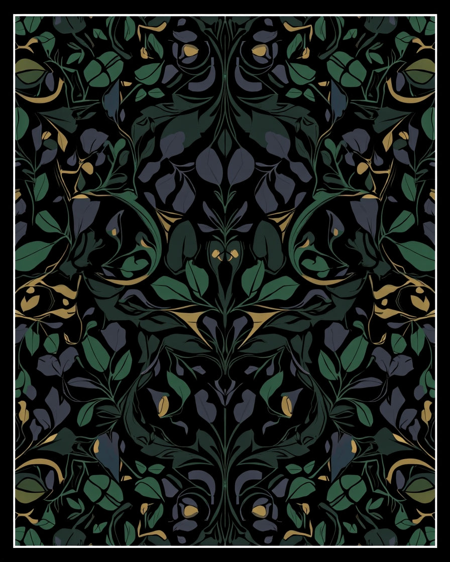 Dark Floral Vines Symmetry Design Rug