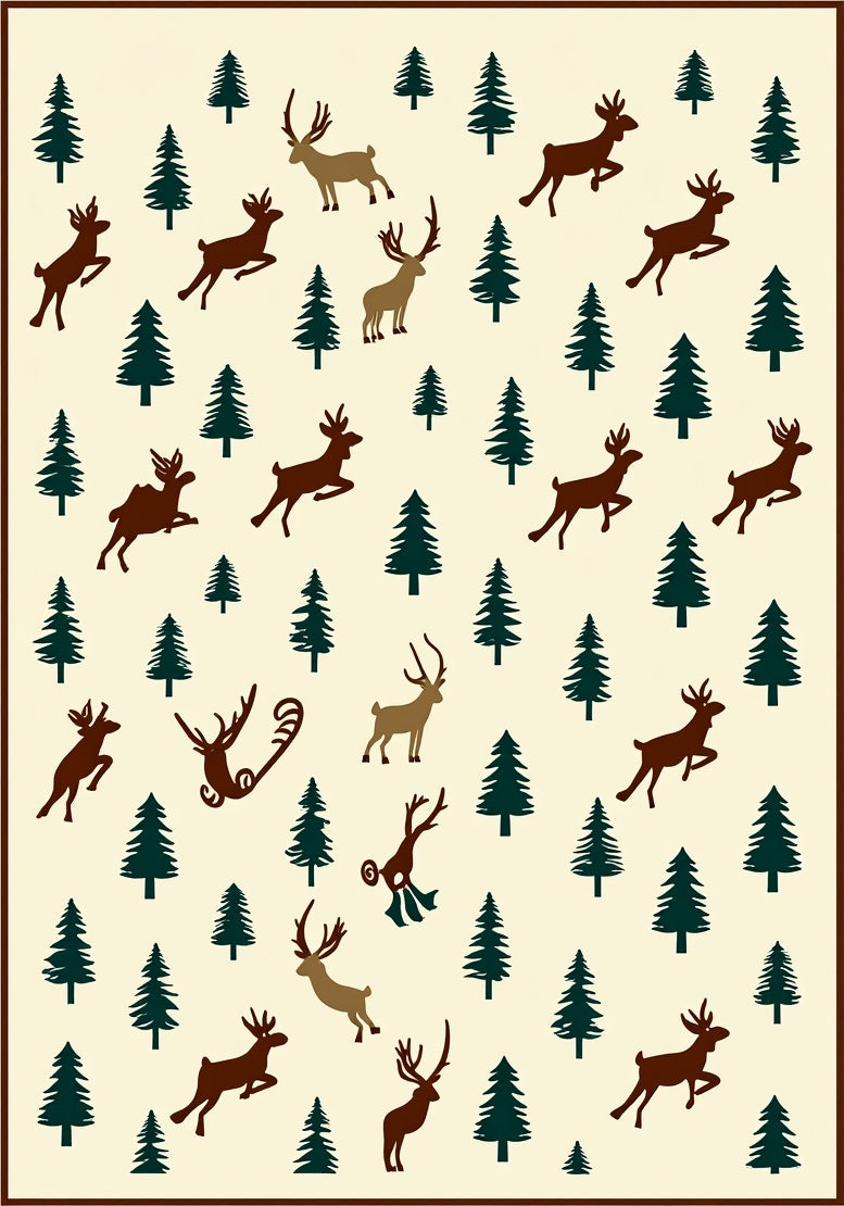 Christmas Reindeer Pine Tree Pattern Rug