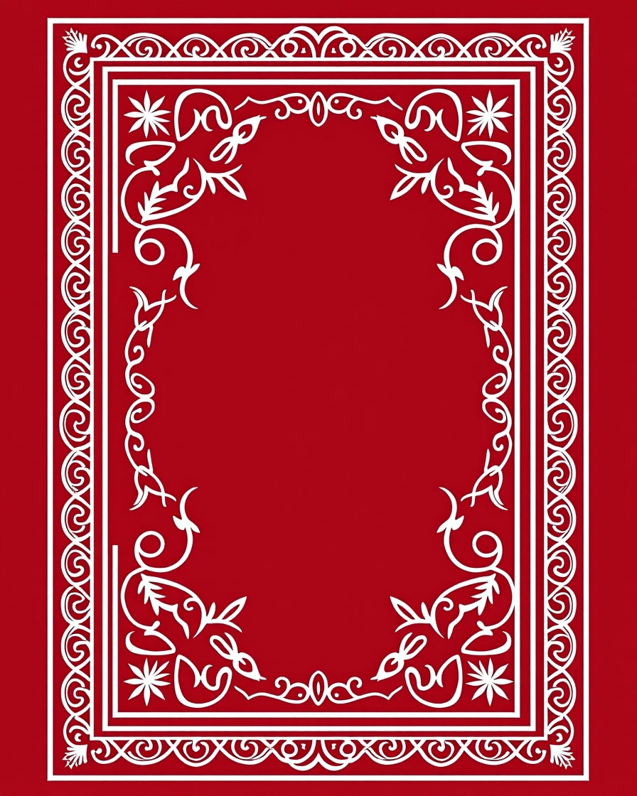 Elegant Red White Floral Scroll Border Rug