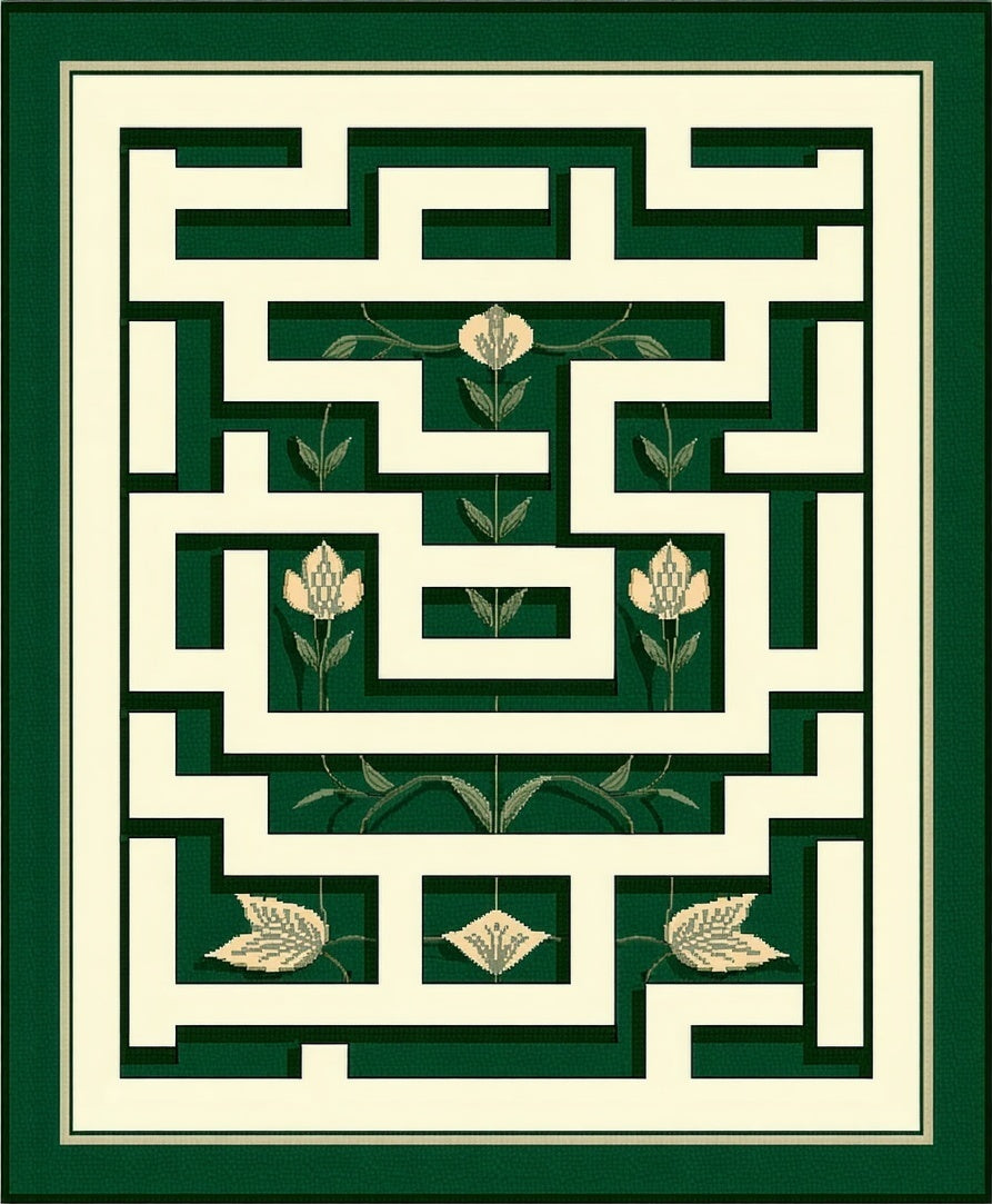 Emerald White Linear Garden Maze Rug