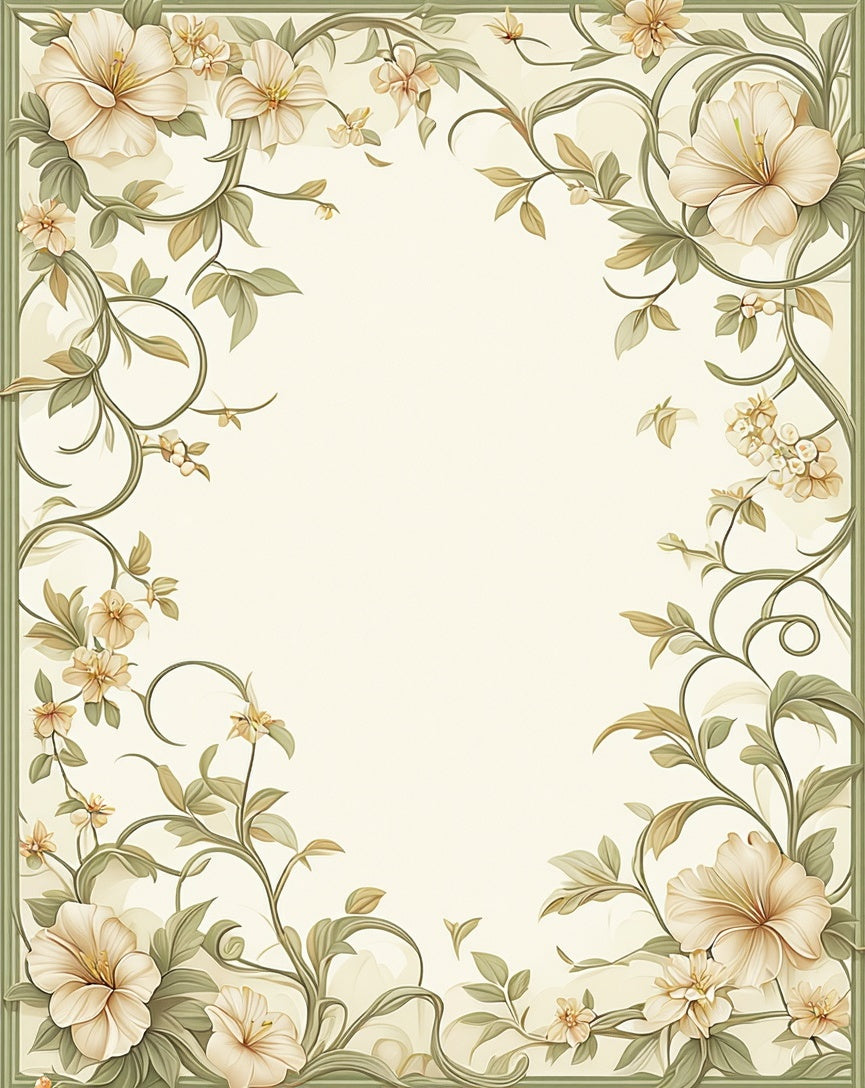 Elegant Cream Floral Vine Scroll Rug