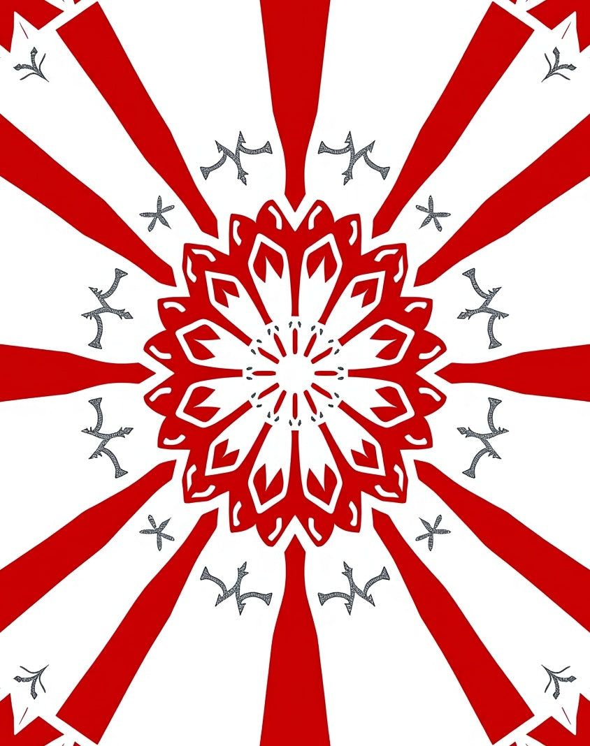Radiant Red Sunburst Mandala Flock Rug