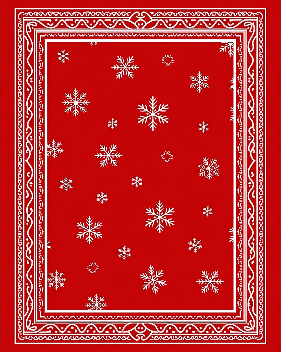 Crimson White Snowflake Holiday Border Rug