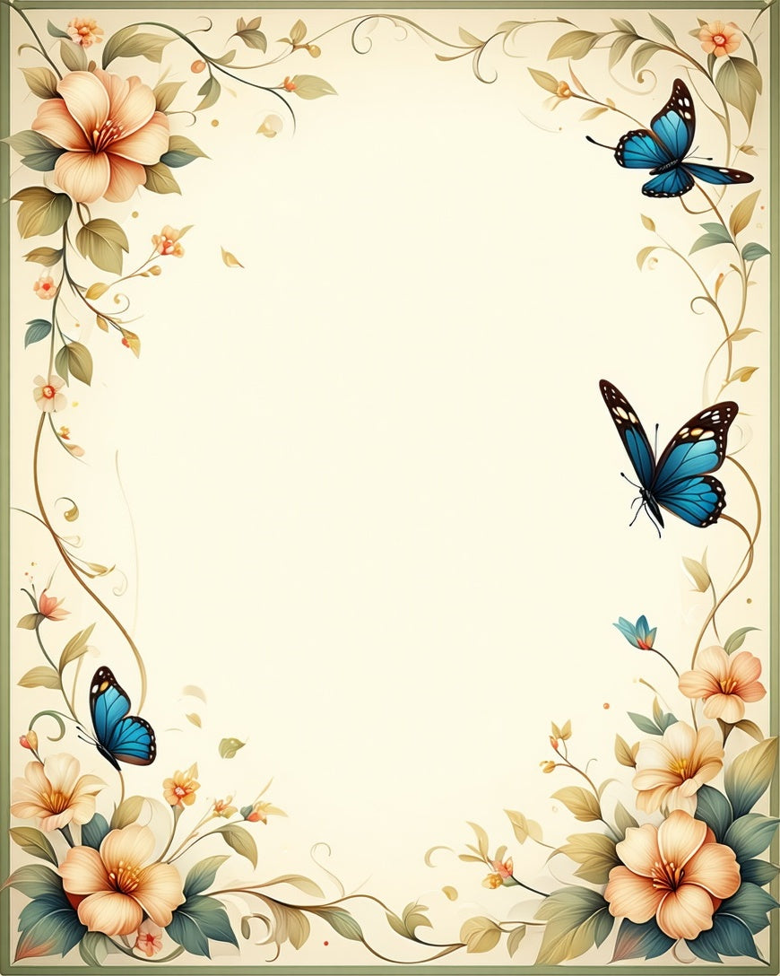 Delicate Floral Vine Butterfly Pattern Rug